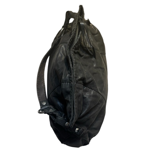 Lucky Brand Hobo Bag Black Italian Leather Silver-tone Hardware Top Zip Boho - Picture 3 of 16